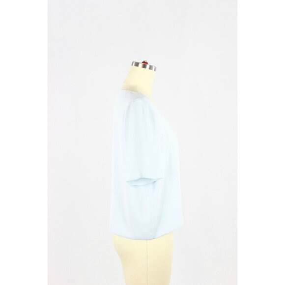 Aritzia BABATON Randy Light Blue Matte Satin Cropped V-Neck Blouse Top, Size M - Picture 2 of 10